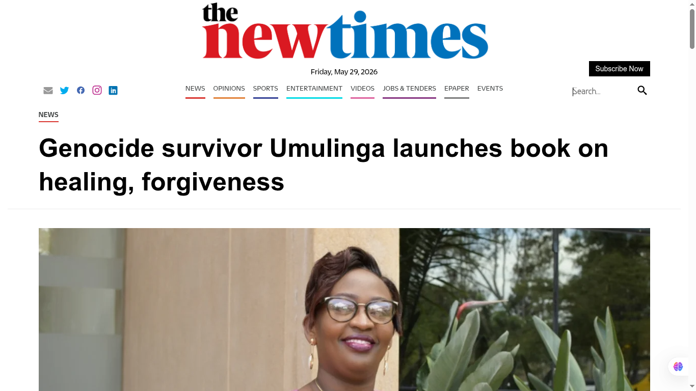 Genocide survivor Umulinga launches book on healing, forgiveness